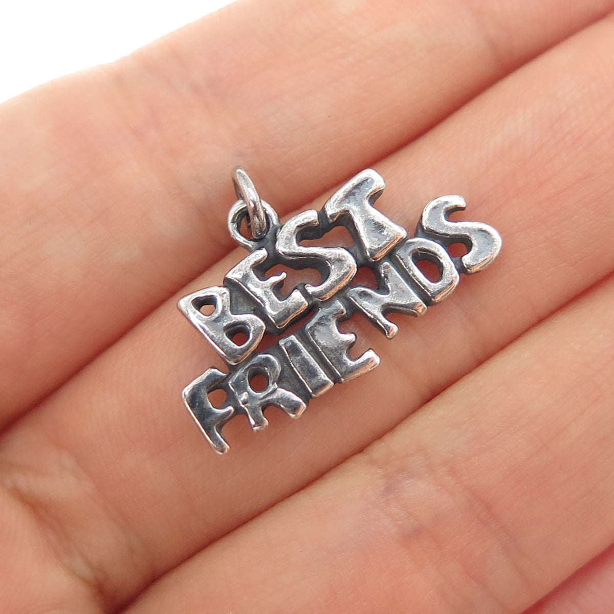 SUNDANCER 925 Sterling Silver Vintage Best Friends Oxidized Charm Pendant