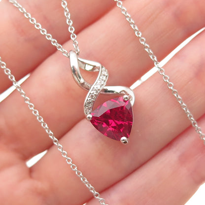925 Sterling Silver Lab-Created Ruby & Real White Topaz Cable Chain Necklace 18"