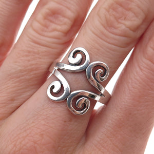 925 Sterling Silver Vintage Modernist Spiral Oxidized Ring Size 8.75