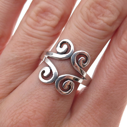 925 Sterling Silver Vintage Modernist Spiral Oxidized Ring Size 8.75