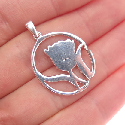 925 Sterling Silver Vintage WS Artisan Modernist Tulip Flower Pendant