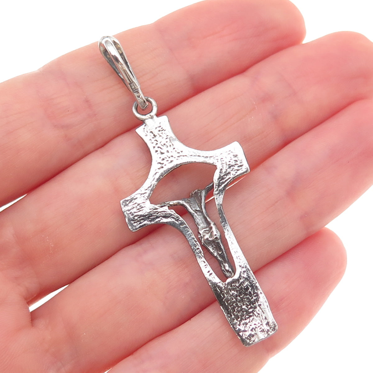 925 Sterling Silver Vintage Crucifix Cross Oxidized Charm Pendant