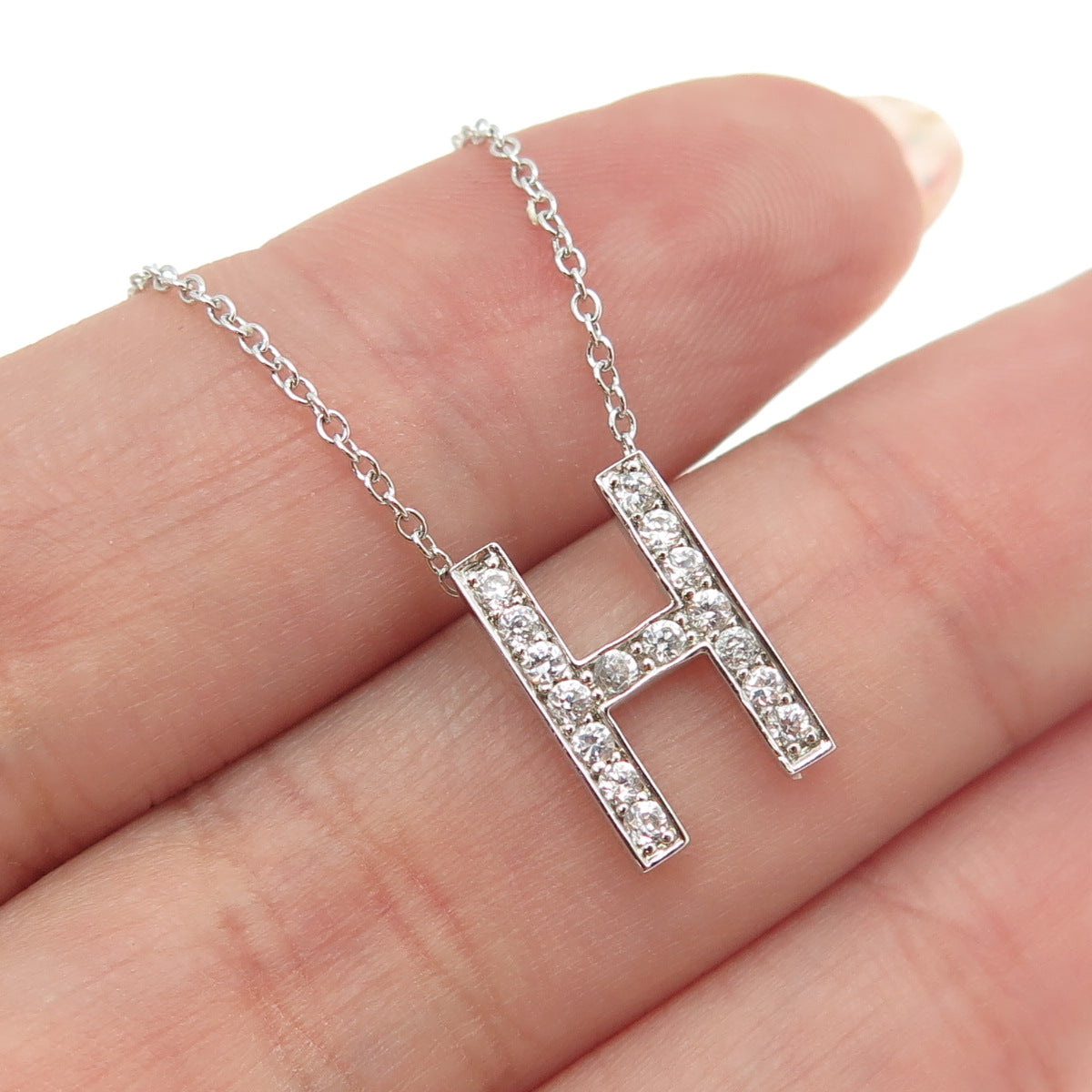 925 Sterling Silver C Z Letter "H" Initial Rolo Chain Necklace 16-18"