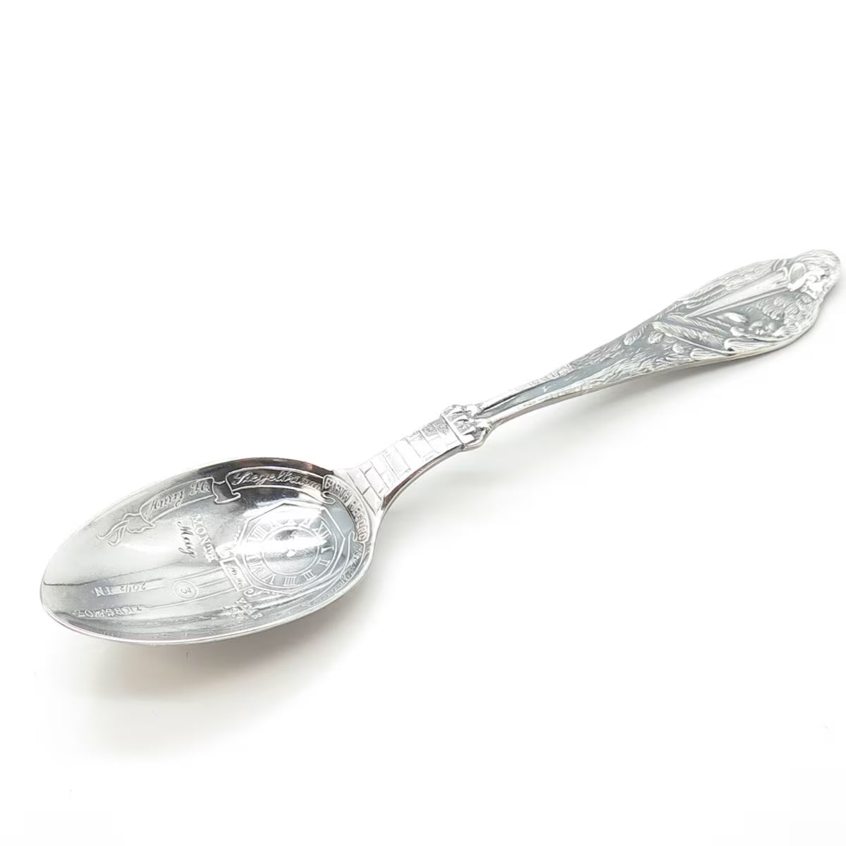 925 Sterling Silver Antique Art Deco Reed & Barton Stork Birth Record Spoon