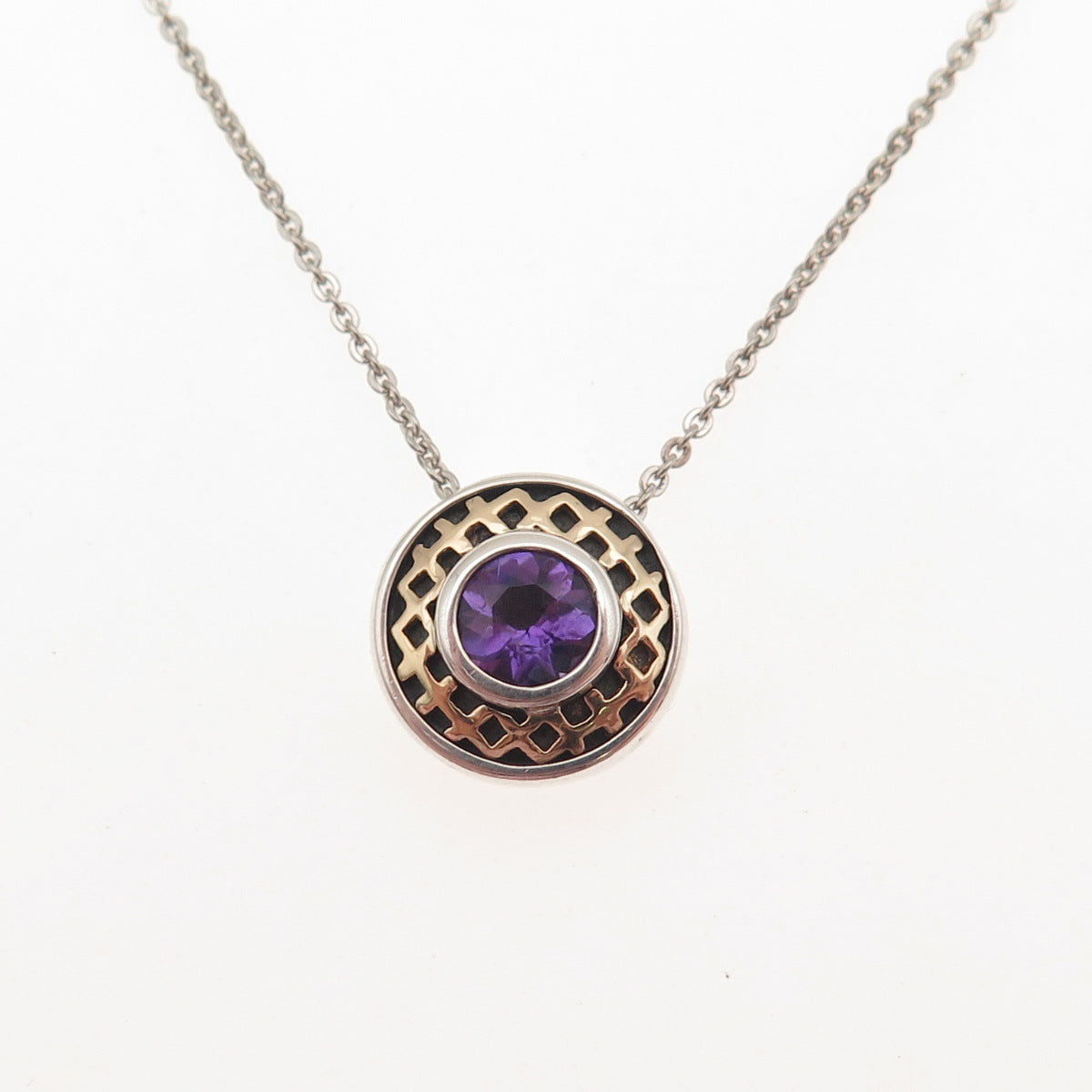 SADYE L VASSIL 925 Sterling Silver 14K Gold Real Amethyst Chain Necklace 20"