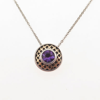 SADYE L VASSIL 925 Sterling Silver 14K Gold Real Amethyst Chain Necklace 20"