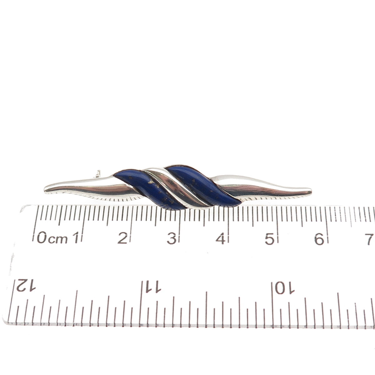 925 Sterling Silver Vintage Real Lapis Modernist Twisted Pin Brooch