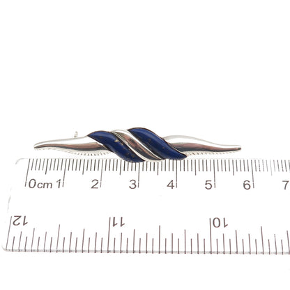 925 Sterling Silver Vintage Real Lapis Modernist Twisted Pin Brooch
