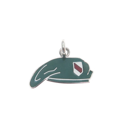 WELLS 925 Sterling Silver Vintage Enamel Thin Red Line Battalion Charm Pendant