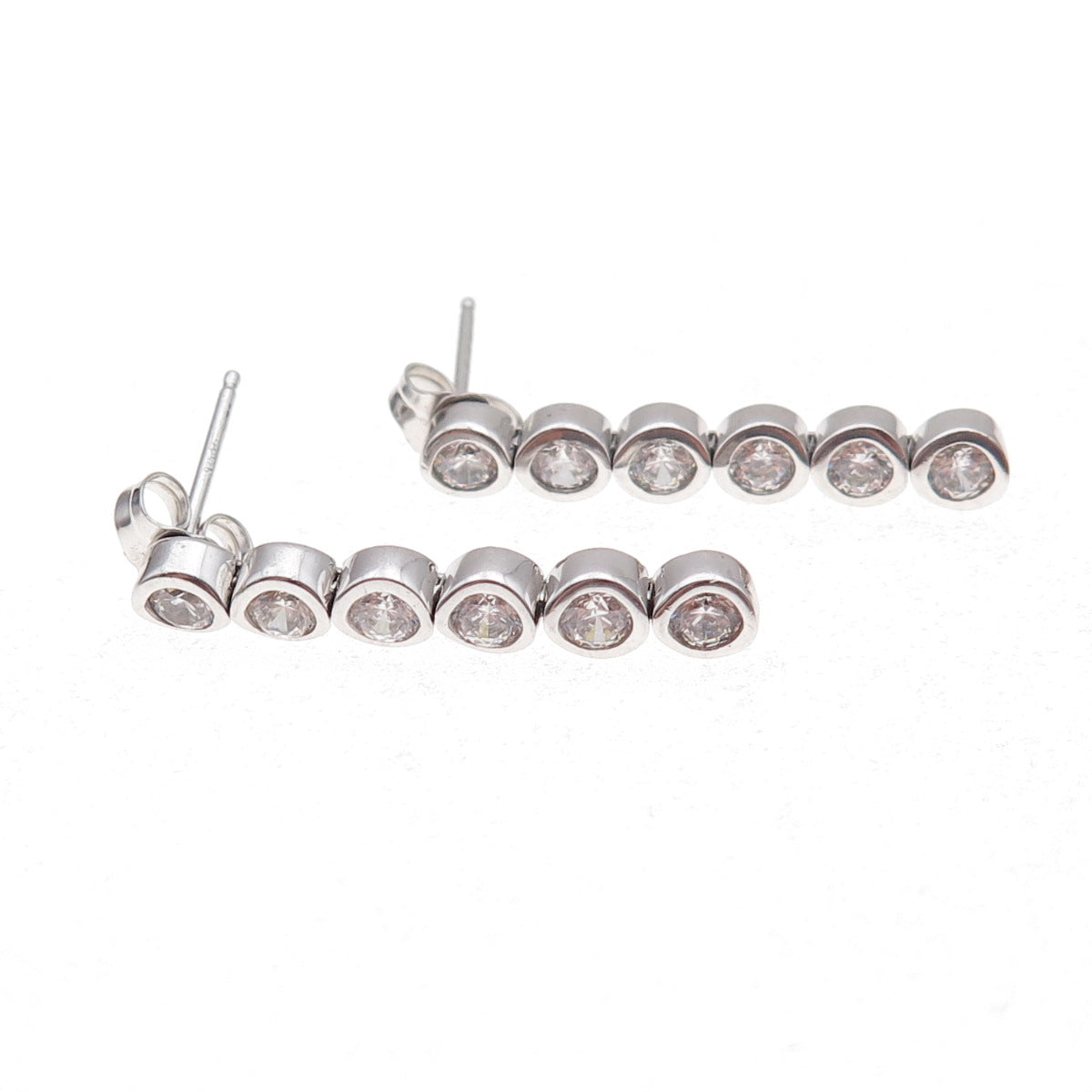 925 Sterling Silver Round-Cut C Z Dangle Earrings