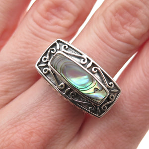 CFJ Collins Fine 925 Sterling Silver Vintage Real Abalone Shell Ring Size 6.25