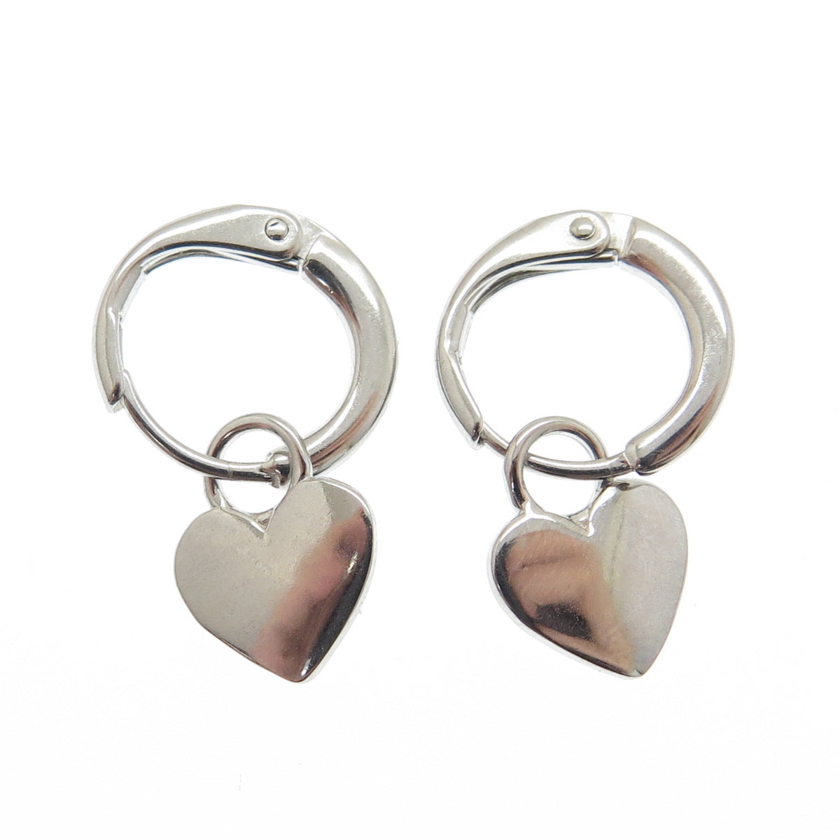 HAN 925 Sterling Silver Heart Tag Charm Hoop Earrings