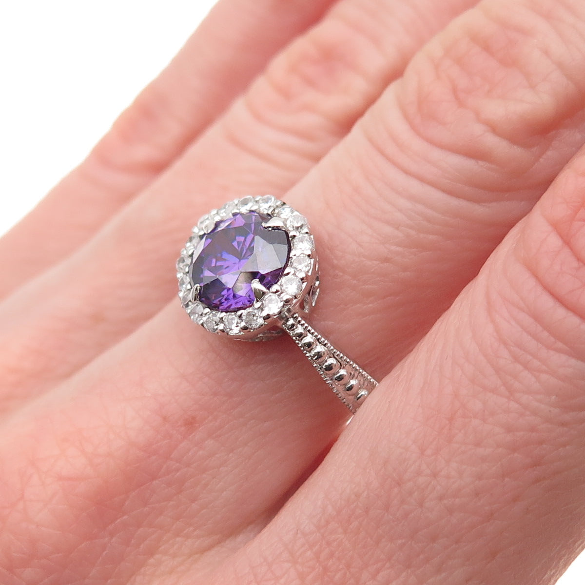 RSE Robert Seeman 925 Sterling Silver Purple & White C Z Ring Size 10.25