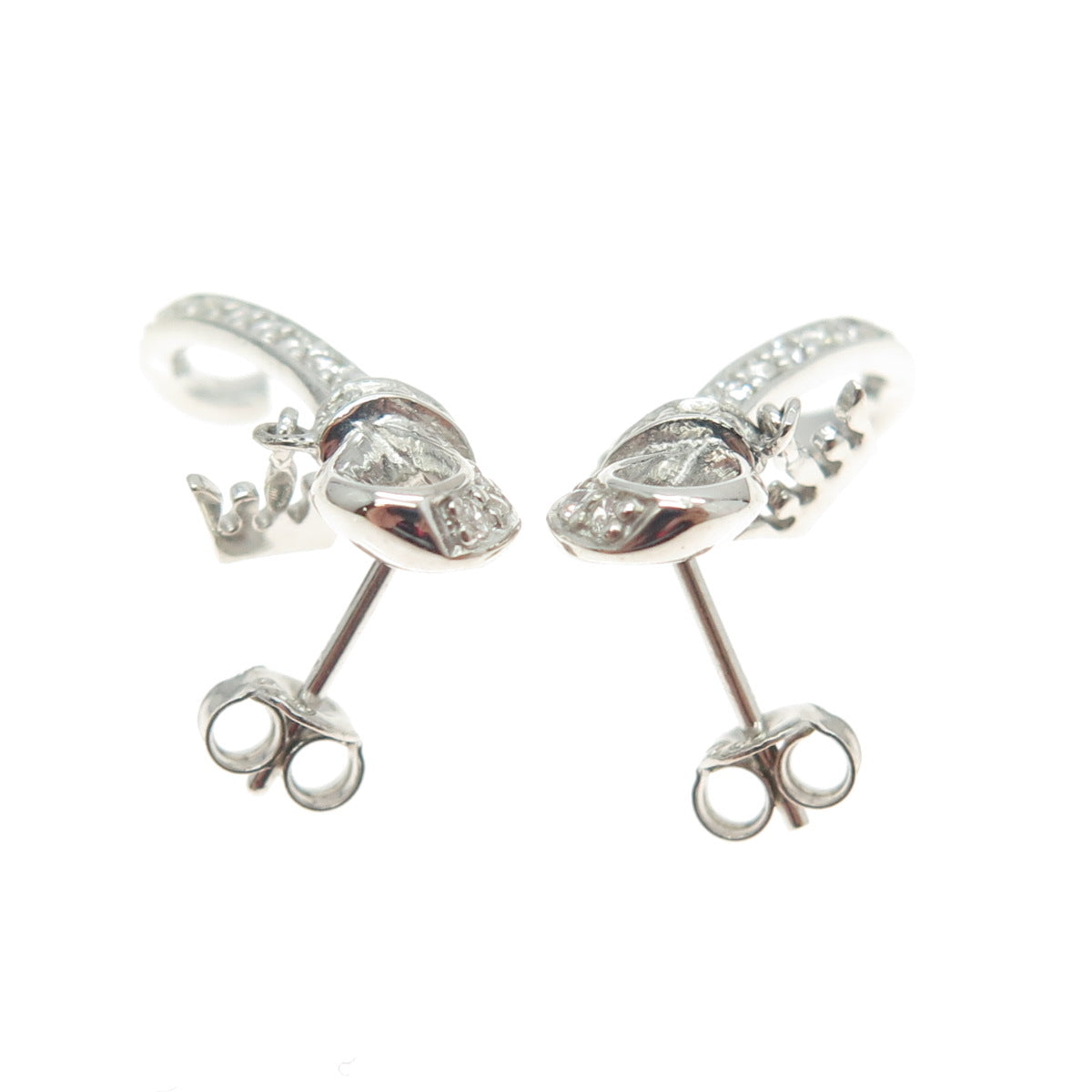 925 Sterling Silver Round-Cut Shaped C Z Ribbon Earrings