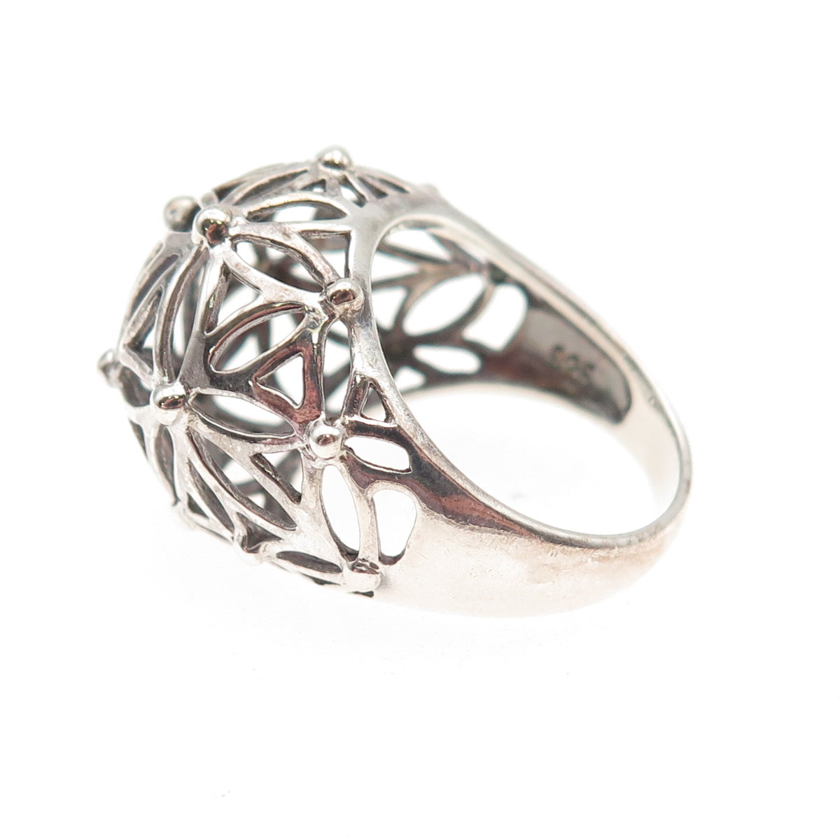 925 Sterling Silver Vintage Modernist Flower Dome Oxidized Ring Size 6.75