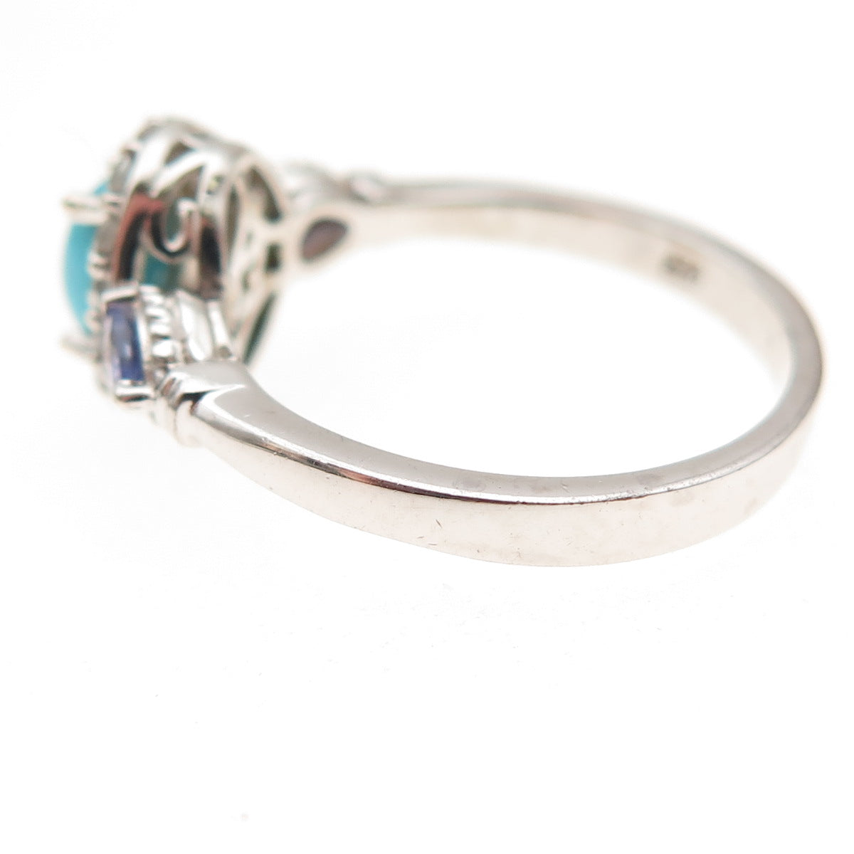 Chuck Clemency 925 Sterling Silver Real Turquoise Tanzanite Topaz Ring Size 8.25