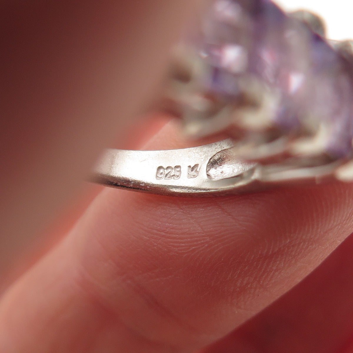 Ken Crafts 925 Sterling Silver Vintage Real Emerald-Cut Amethyst Ring Size 7