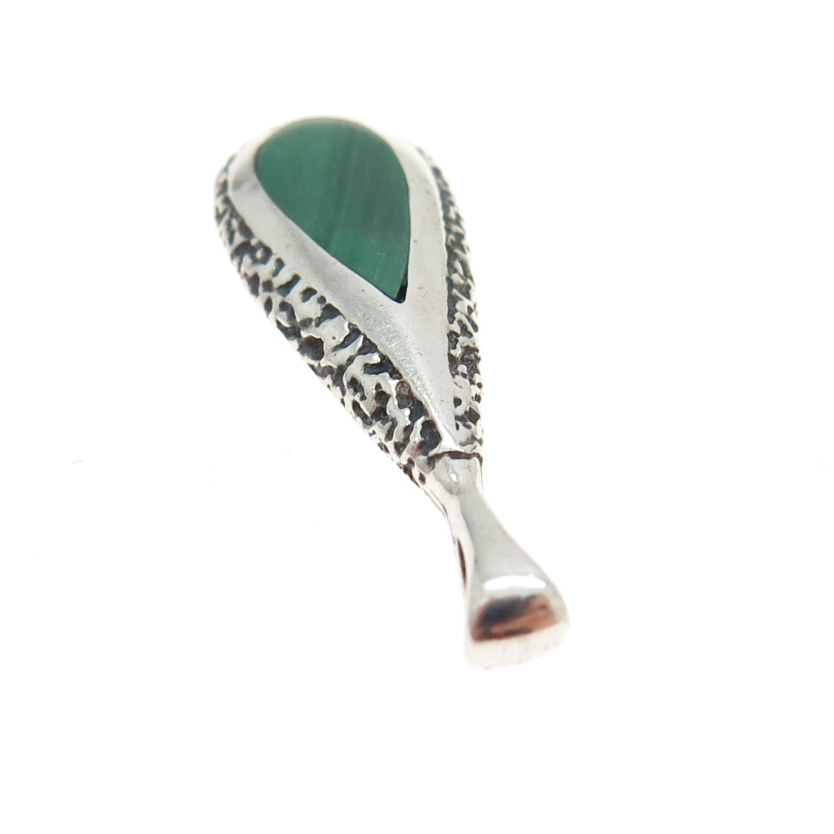 Old Pawn Sterling Silver Vintage Southwestern Malachite Teardrop Tribal Pendant