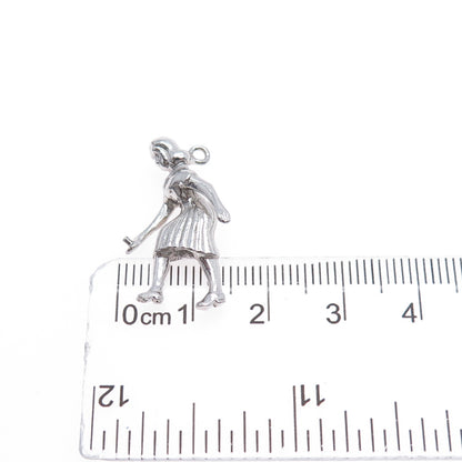 925 Sterling Silver Vintage Female Bowler Mini 3D Charm Pendant