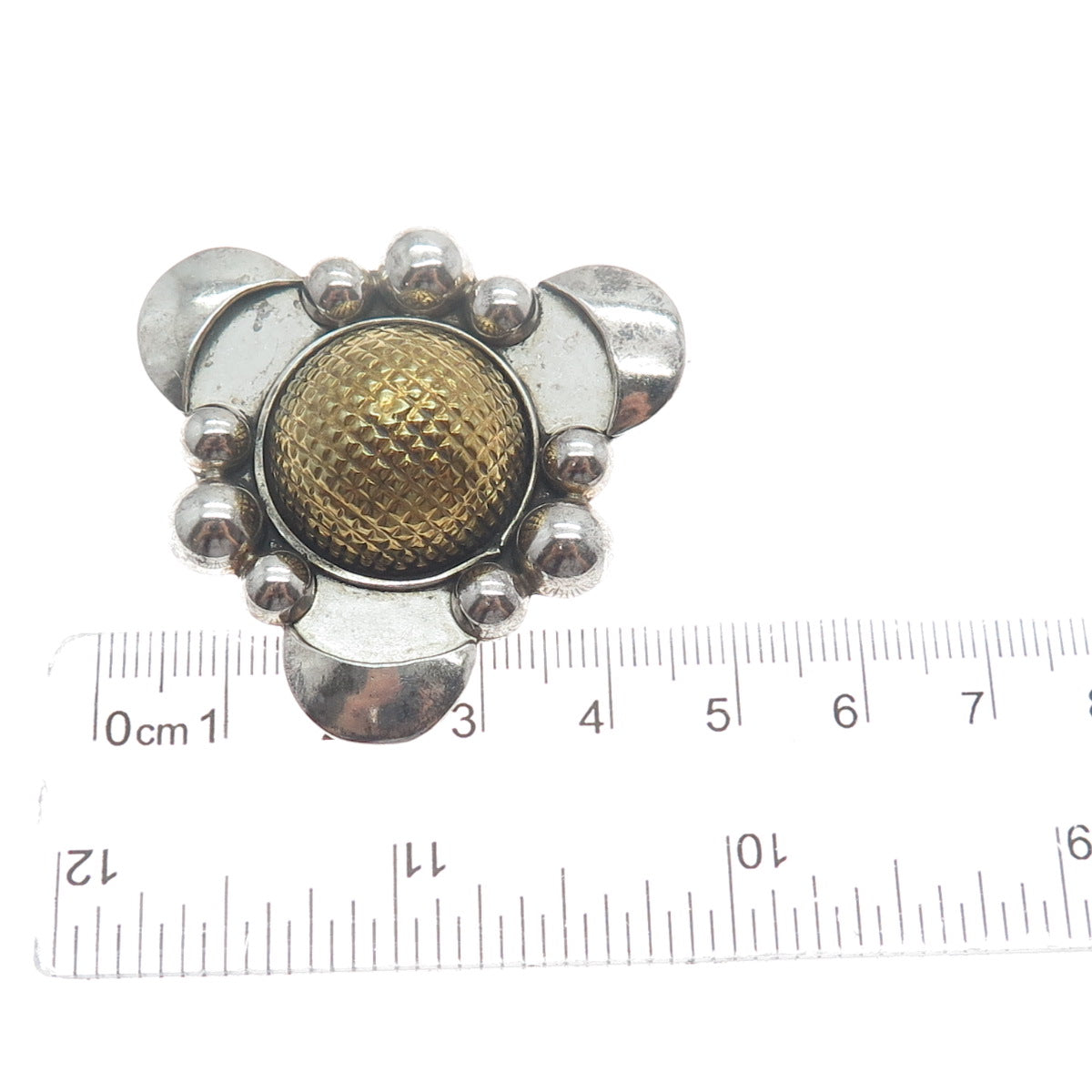 925 Sterling Silver 2-Tone Vintage Mexico Modernist Beaded Pin Brooch / Pendant