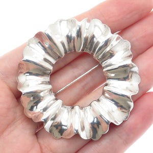 925 Sterling Silver Vintage Modernist Flower Circle Pin Brooch
