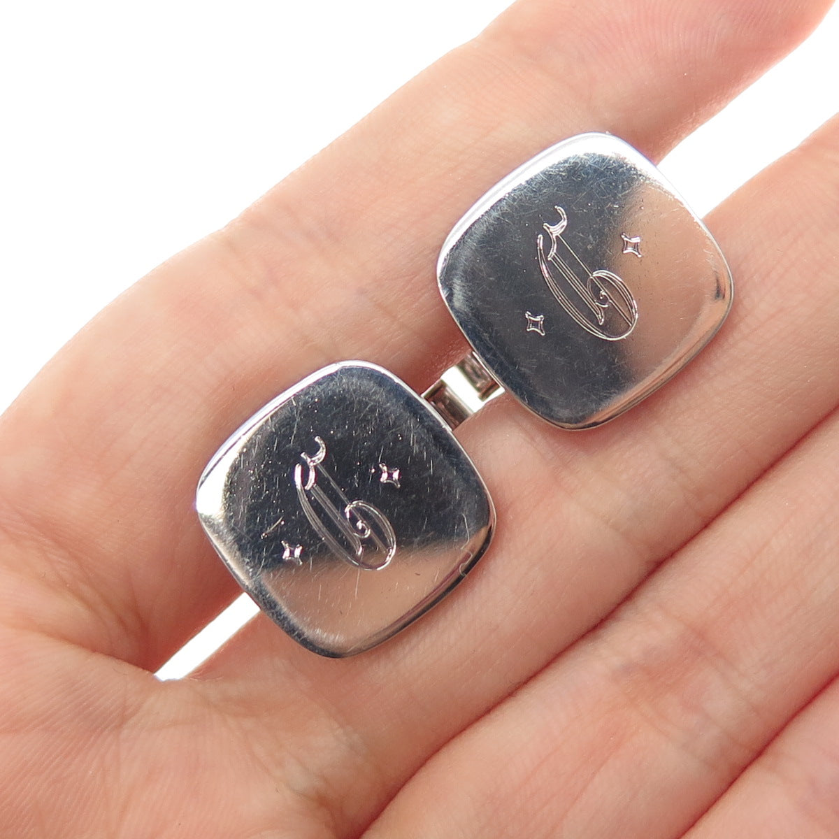 925 Sterling Silver Vintage Engraved Letter G Initial Cufflinks