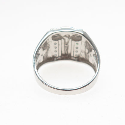 SETA 925 Sterling Silver Real Round-Cut Diamond Crucifix Cross Ring Size 10