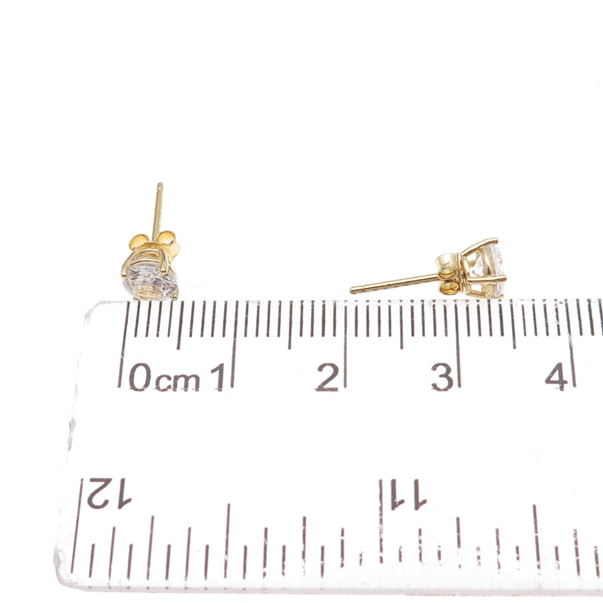 925 Sterling Silver Gold Plated Round-Cut C Z Stud Earrings