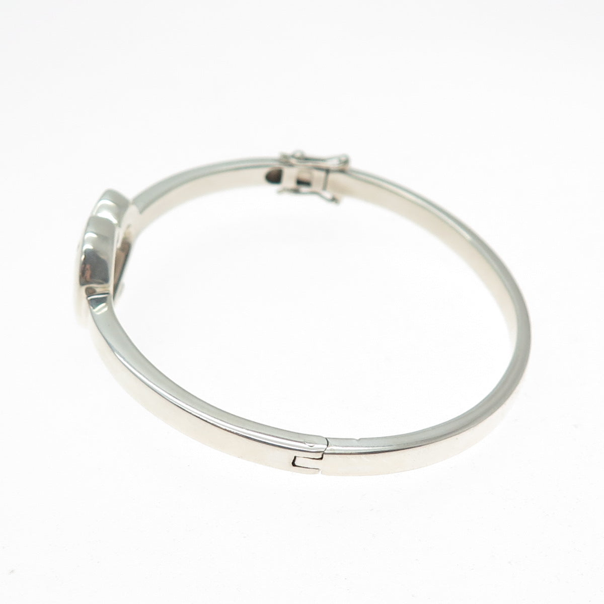 925 Sterling Vintage ALD London Real Diamond Accent Heart Bangle Bracelet 6.5"