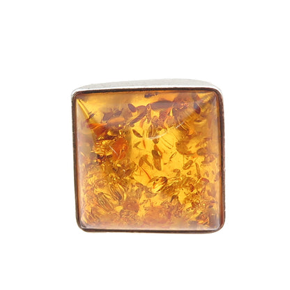 925 Sterling Silver Vintage Real Amber Modernist Ring Size 7.75