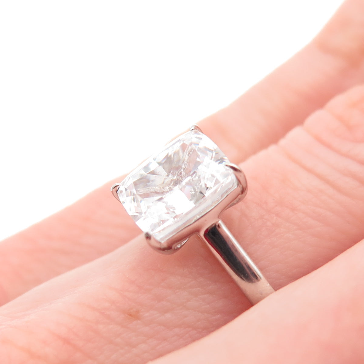 DSMK 925 Sterling Silver Radiant-Cut C Z Engagement Ring Size 6