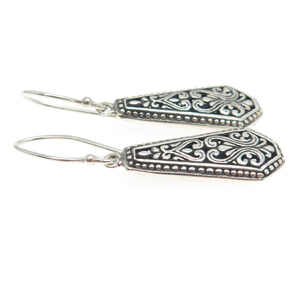 925 Sterling Silver Vintage Ornate Floral Teardrop Dangling Earrings