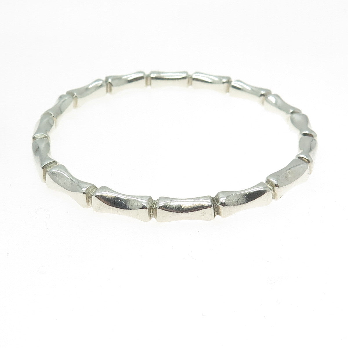 925 Sterling Silver Vintage Mexico Bamboo Link Bangle Bracelet 7.75"