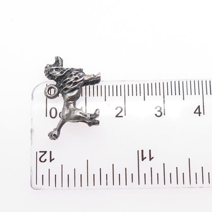 925 Sterling Silver Vintage Poodle Dog Oxidized Mini 3D Charm Pendant