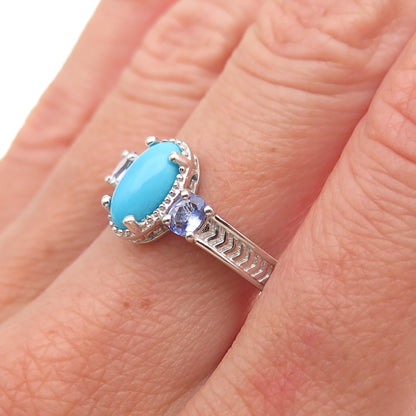 Chuck Clemency 925 Sterling Silver Real Turquoise & Tanzanite Ring Size 8