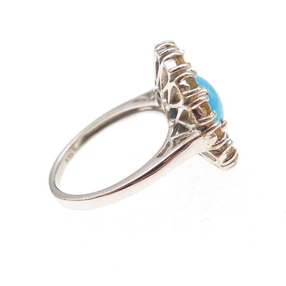 Chuck Clemency 925 Sterling Silver Real Turquoise & Citrine Floral Ring Size 8