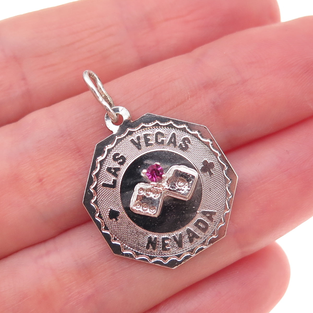 925 Sterling Silver Vintage Rhinestone Lucky Dice Las Vegas Charm Pendant