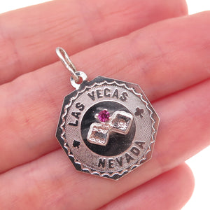925 Sterling Silver Vintage Rhinestone Lucky Dice Las Vegas Charm Pendant