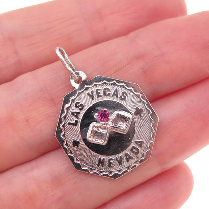 925 Sterling Silver Vintage Rhinestone Lucky Dice Las Vegas Charm Pendant