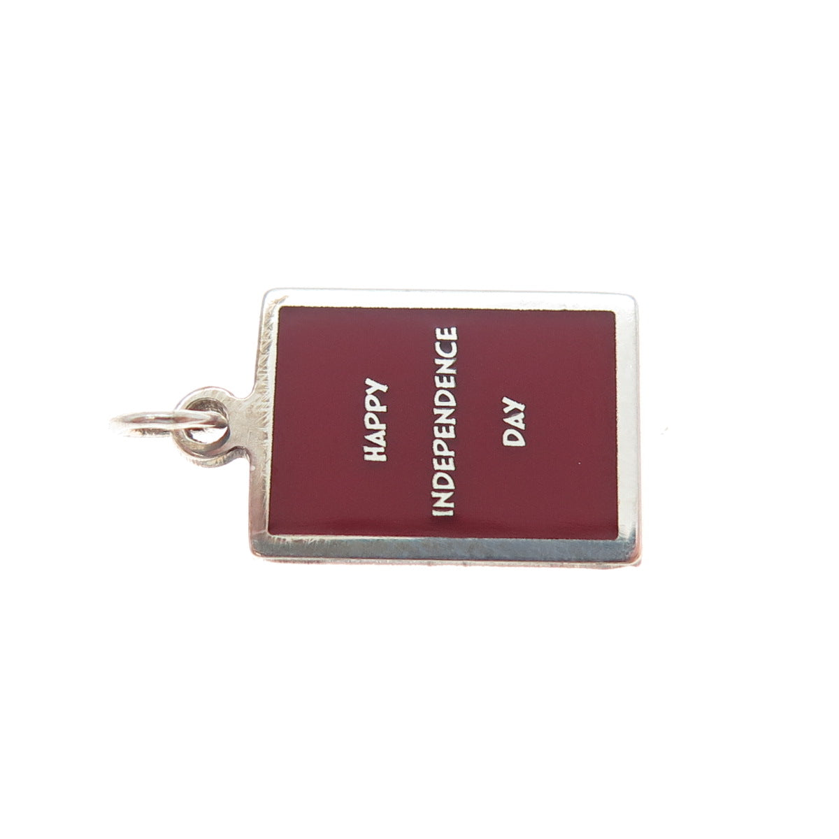 925 Sterling Silver Red Enamel Happy Independence Day Minimalist Charm Pendant