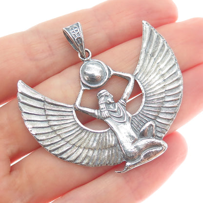 800 Silver Vintage Egyptian Goddess Isis Oxidized Charm Pendant