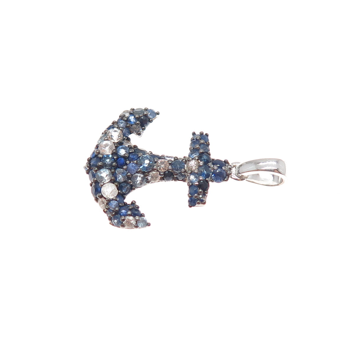 EFFY 925 Sterling Silver Real Multi-Color Sapphire Anchor Charm Pendant