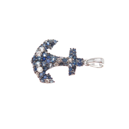 EFFY 925 Sterling Silver Real Multi-Color Sapphire Anchor Charm Pendant