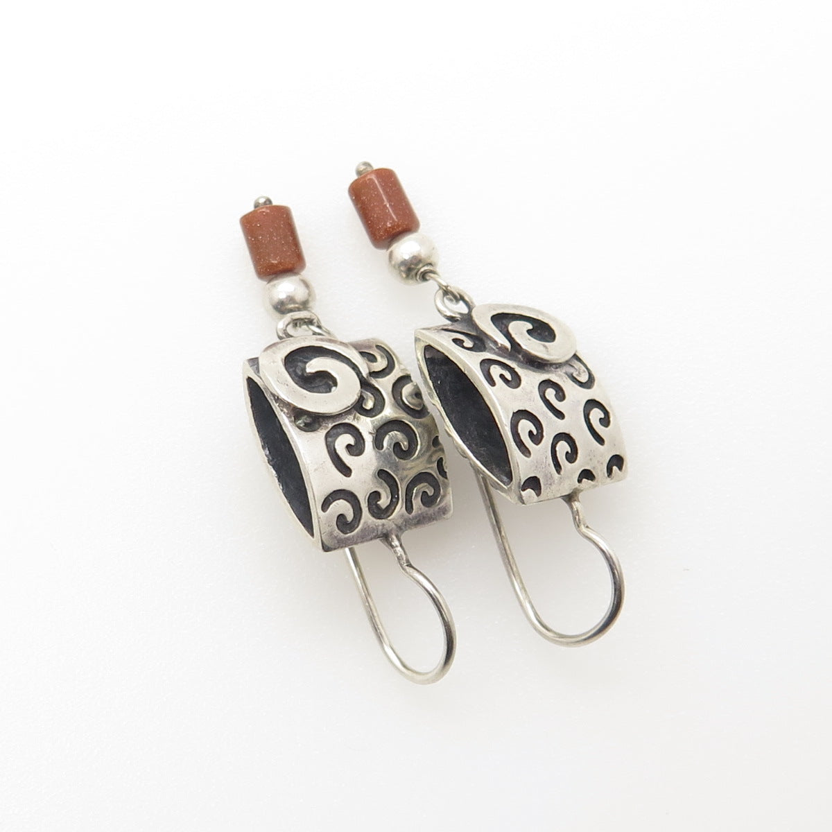 SILPADA 925 Sterling Silver Real Goldstone Spiral Earrings