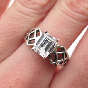 925 Sterling Silver Vintage Emerald-Cut C Z Promise Ring Size 7.5