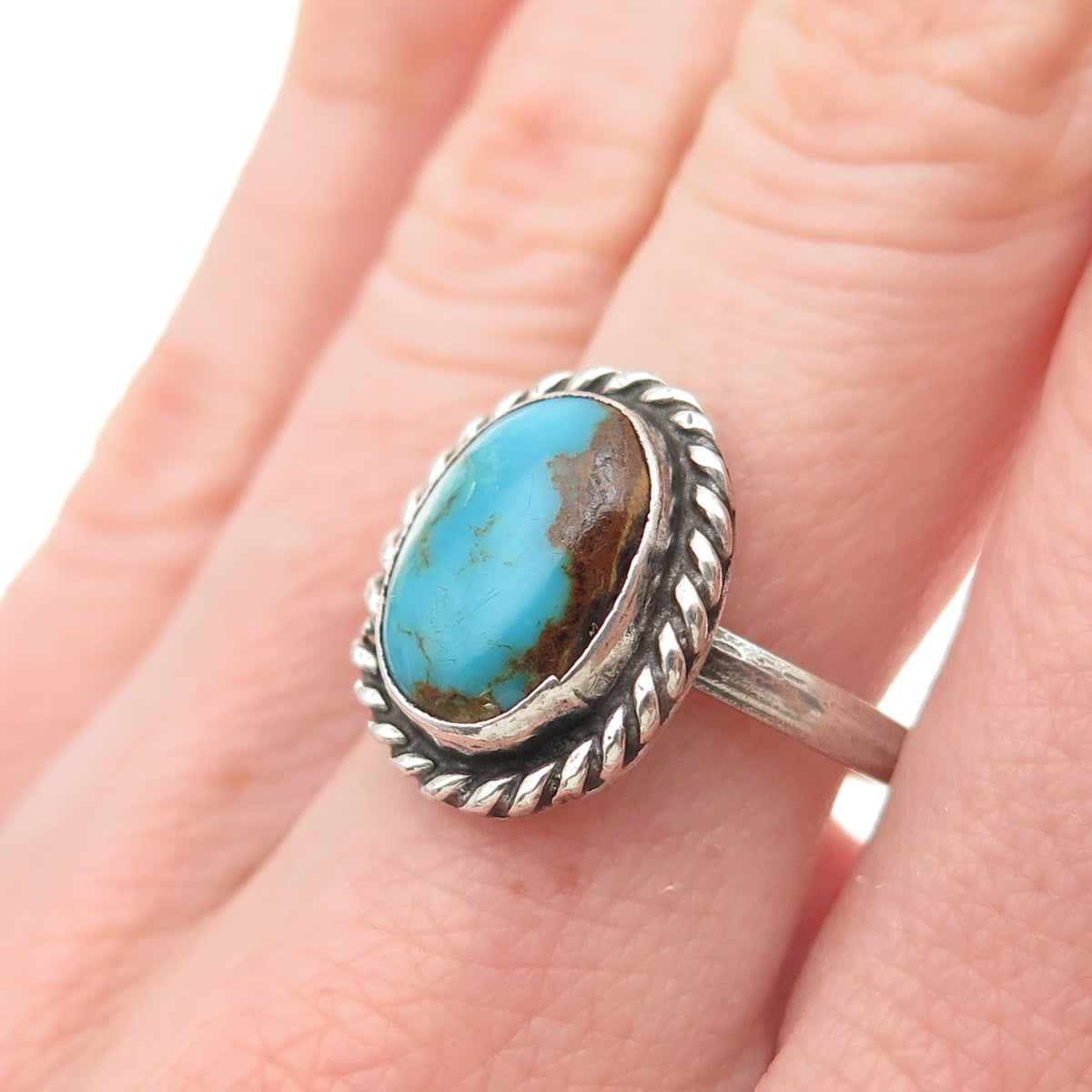 Old Pawn 925 Sterling Silver Vintage Kingman Turquoise Tribal Ring Size 8.25