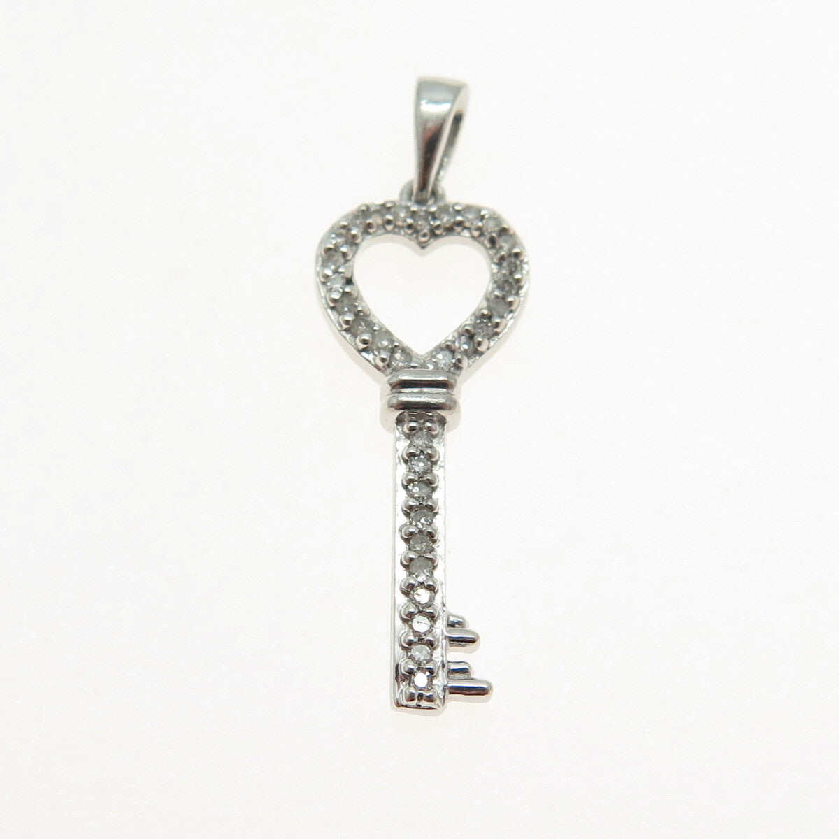 925 Sterling Silver Real Round-Cut Diamond Heart Key Minimalist Charm Pendant