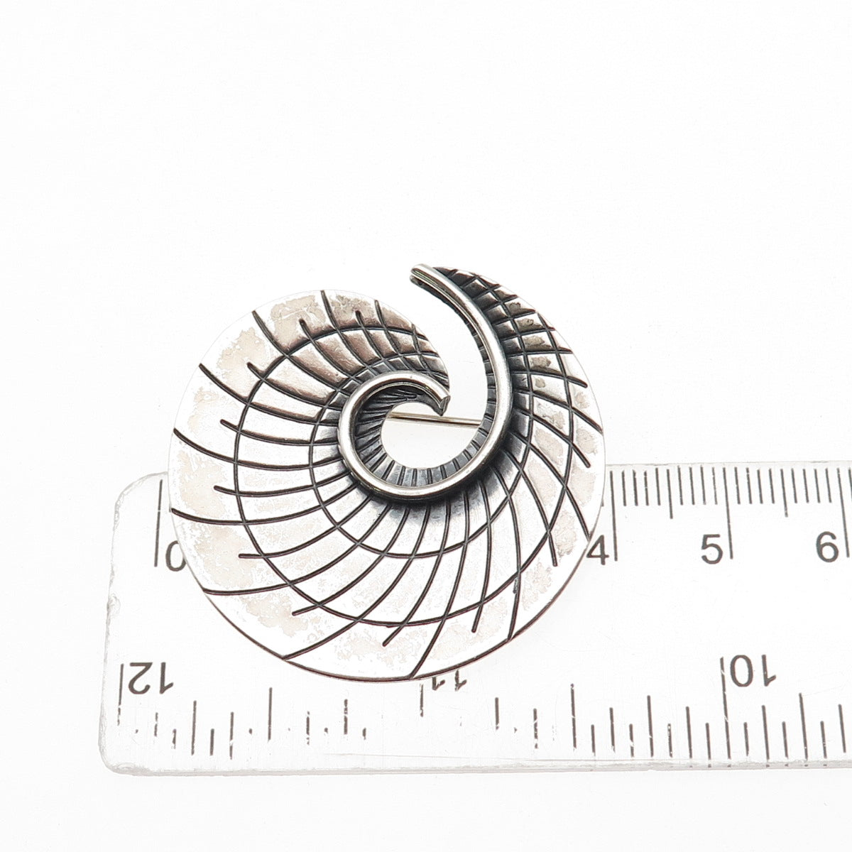 BEAU 925 Sterling Silver Vintage Modernist Spiral Oxidized Pin Brooch