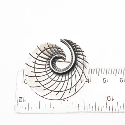 BEAU 925 Sterling Silver Vintage Modernist Spiral Oxidized Pin Brooch