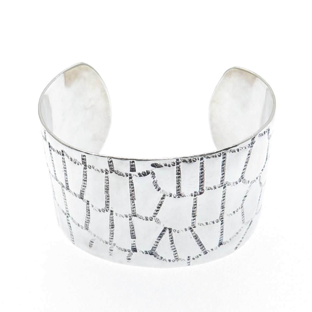 925 Sterling Silver Vintage Mexico Modernist Adjustable Wide Cuff Bracelet 6.75"